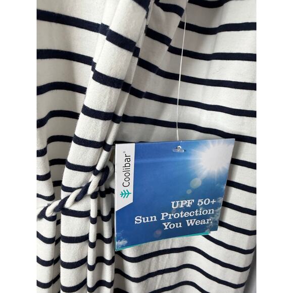 Coolibar Coral Way Sleeveless Midi Dress White/Navy Stripe Beach Vacation Sz L - Picture 9 of 15